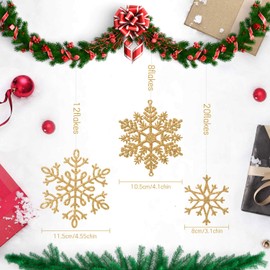 Whaline 40Pcs Gold Glitter Snowflake Winter Snowflake Ornaments Christmas Hanging Decorations with 197 Inches Silver Rope for Wedding Birthday Home Xmas Tree Window Door Accessories