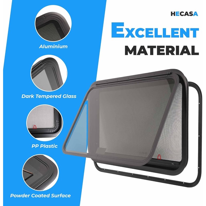 HECASA 30"W x 20"H RV Emergency Exit Window w/Trim Ring