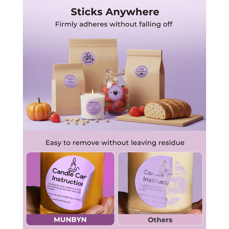 MUNBYN 3 Inch Purple Circle Thermal Sticker Labels, Multi-Purpose Self-Adhesive
