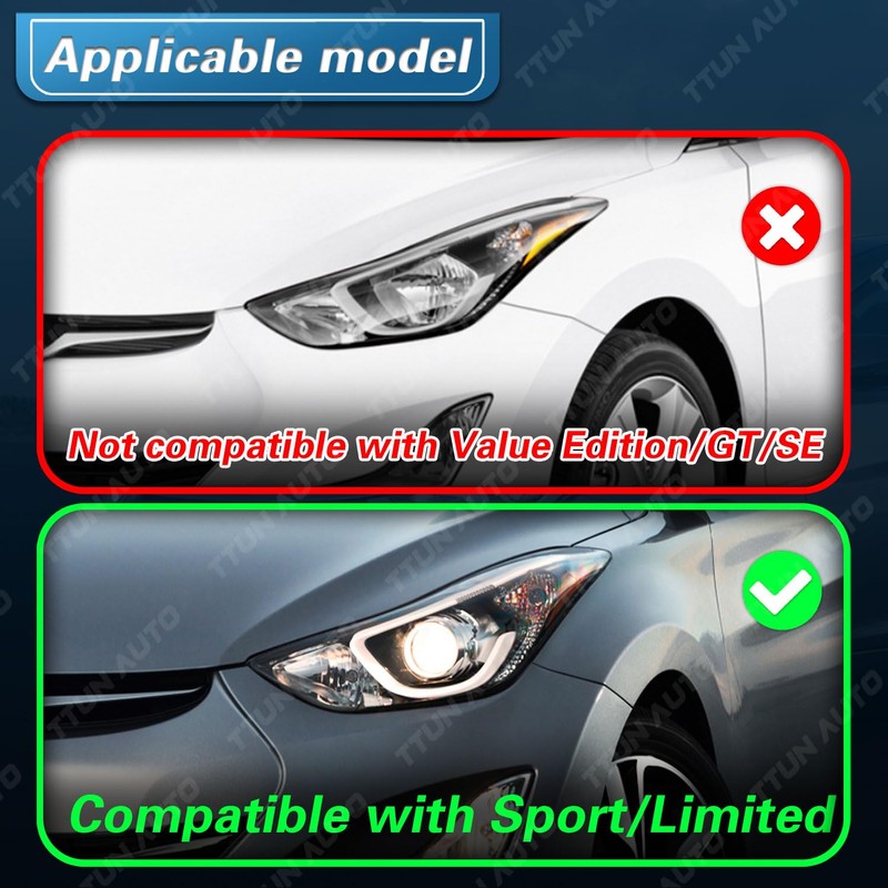 TTUN AUTO Compatible with 2014 2015 2016 Hyundai Elantra Sport/Limited