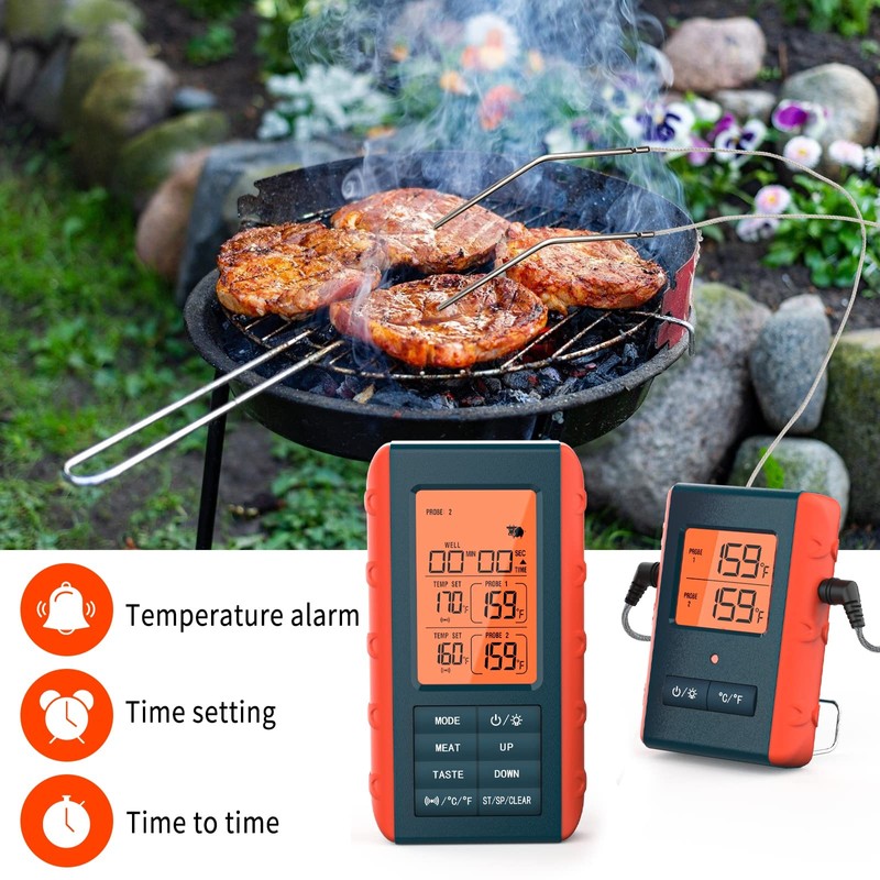 Wireless Meat Thermometer with 2 Propes for Grilling Kitchen Food