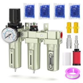 BOGERDACK Industrial Grade 3-Stage Air Drying System, 3/4" NPT with Manual Drain, Desiccant Dryer, Air Regulator, Particulate Filter and Coalescing Filter for Paint Spray, Plasma Cutter