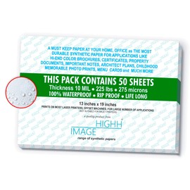 WATERPROOF PAPERS TEAR-PROOF PAPER, WEATHER-PROOF PAPER 13X19" 50 SHEETS, 225 LB THICK 10 MIL LASER PRINTER PAPER