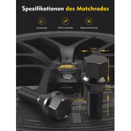 MIKKUPPA Wheel Bolts M12 x 1.5 Shaft Length 27 mm Taper 60° Spanner Width 17 mm Black Pack of 20