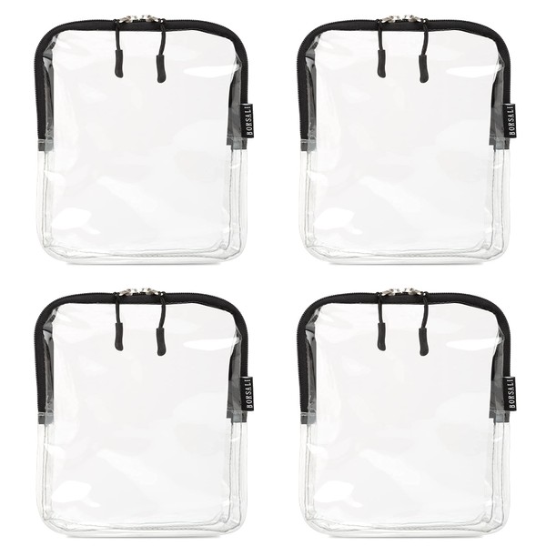 BORSALI Clear TSA Approved Toiletry Bag 4 Pack Travel and Cosmetic Organizer - Carry On Quart Size for 3-1-1 Liquids & Other Personal Items - For Luggage, Purse or Car