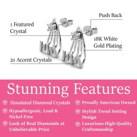 Cate & Chloe Angelina 18k White Gold Stud Earrings with Round Cut Simulated Diamond Crystals, Hypoallergenic Earrings for Women, Gift for Her