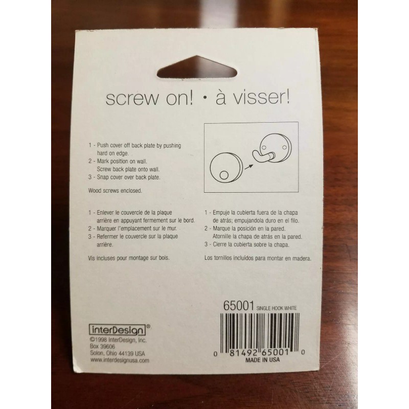 InterDesign Single Hook - White