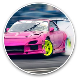 Awesome Vinyl Stickers (Set of 2) 15cm - Pink Drift Racing Car Fun Decals for Laptops,Tablets,Luggage,Scrap Booking,Fridges #16531