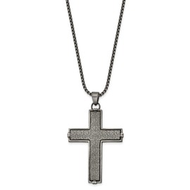 The Black Bow Men's Stainless Steel Antiqued Textured Large Cross Necklace, 24 Inch