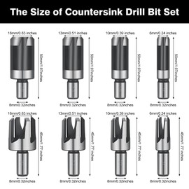 14 Pcs Countersink Drill Bit Set, 5 Wood Drill Bits and 8 Plug Cutters with L-Wrench, Titanium-coated Self Centering Drill Bit with 1/4" Hex Shank, Quick-Change Wood Plug Cutter Set for Woodworking