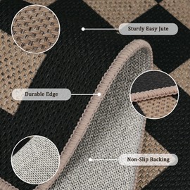 GKQOOKQ Easy Jute 3x5 Black Checkered Area Rug,Washable Entryway Rug, Modern Diamond Door Carpet,Neutral Non-Slip Outdoor Indoor Farmhouse Rug for Living Room Kitchen Patio Bedroom
