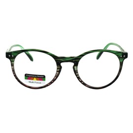 Multi Focus Progressive Reading Glasses 3 Powers in 1 Round Green Pink +3