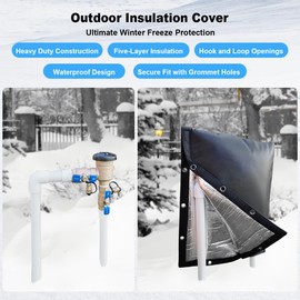 Backflow Insulation Cover for Winter Freeze Protection, Waterproof Five-Layer Design with Grommet Holes,Outdoor Pipe and Sprinkler Cover, 30''W x 24''H- Black