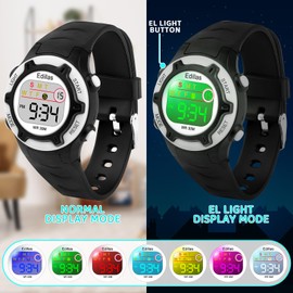 Edillas Kids Watches Digital Girls Boys, 7 Colors Light Wrist Watch for Child Waterproof Sport Outdoor Multifunctional Wristwatches with Stopwatch/Alarm for Ages 4-15