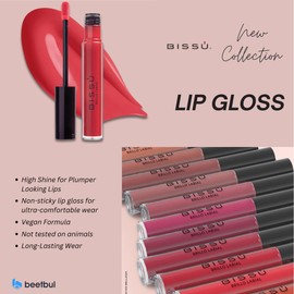 Bissú Lip Gloss for plumper looking lips, High shine finish, Non-Sticky, Vegan formula, Pick from 12 beautiful lip gloss shades (Luminosa)
