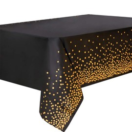 Hononwii Disposable Plastic Tablecloths, Black and Gold Dot Party Rectangle Table Cloths, Table Covers for Picnic Weddings Birthday Parties 137 * 274cm