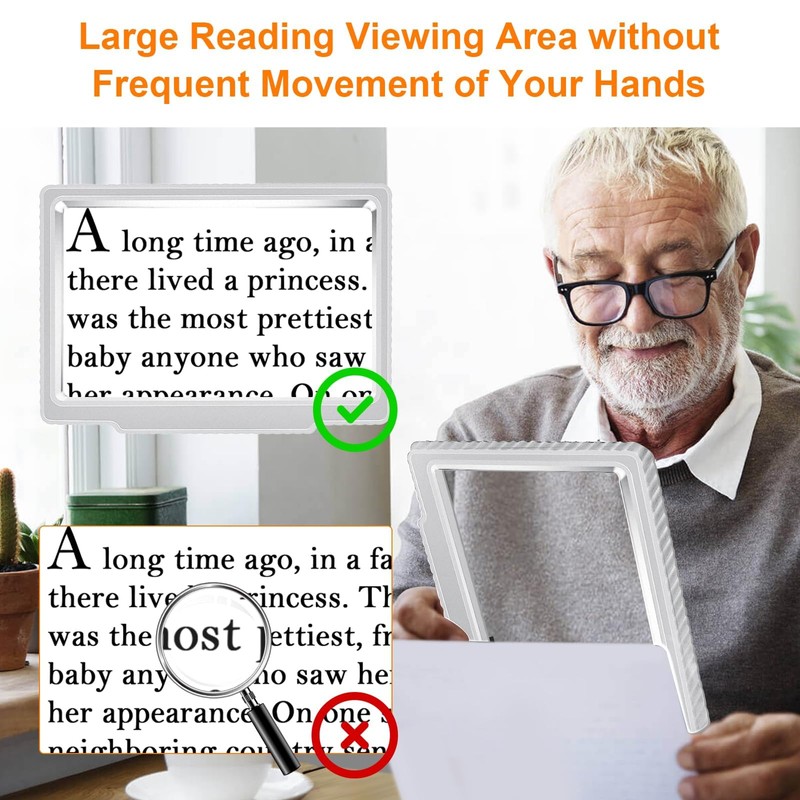 5 x Full Sided Magnifying Glass for Reading, Lightweight Handheld