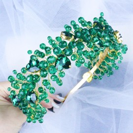 Brihasory Valentines Love Rhinestone Headband Wedding Hair Accessories for Brides Handmade Crystal Mardi Gras Hair Pieces for Women and Girls St.Patrick's Day Christmas Headwear for Party Prom(Green)