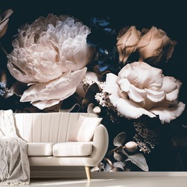 MFWFM Dark Floral Wallpaper Peony Wall Mural Room Wall Decor(Not Peel n' Stick)