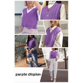 Lailezou Women's V-Neck Knit Sweater Vest Solid Color Argyle Plaid Preppy Style Sleeveless Crop Knit Vest