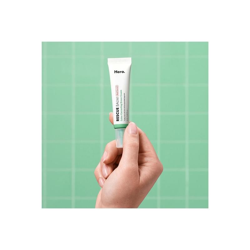 Hero Cosmetics Rescue Balm + Red Correct in Green