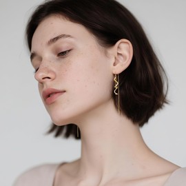 Watforsh Gold Dangle Threader Earrings for Women with Twist Spiral Drop Earrings Pull Through Long Chain for Daily