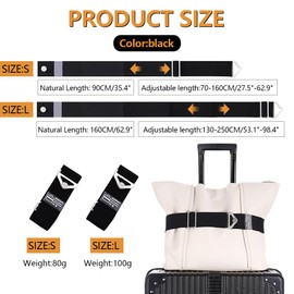 TOEECY Suitcase Strap, High Elasticity with Metal Buckle, Simple and Practical Suitcase Strap, Adjustable, Robust and Durable for Securing Backpacks and Luggage (Black L)