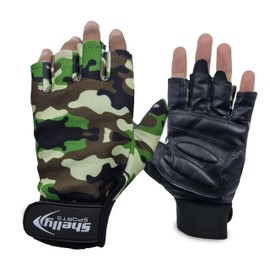 Shelly Wheelchair Gloves Real Leather Palm Gloves Mobility Padded Gloves Breathable, Fingerless Bike Gloves with Anti-Slip Grip Lightweight Cycling Gloves (Camo Green, Small)