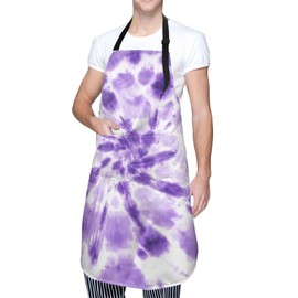 Yipaidel Waterproof Purple Tie Dye Adjustable Bib Apron for Cooking Baking with 2 Pockets - Chef Apron for Men & Women Kitchen BBQ Grill