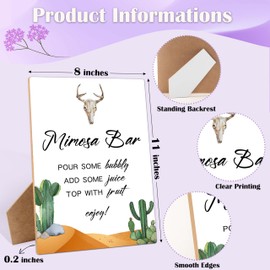 West Cowboy Mimosa Bar Bridal Shower Sign, 8x11 Inches Wedding Wooden Sign with Stand, Drink Sign Bubbly Bar Bridal Shower Table Sign, Bachelorette Party, Engagement Party Decorations Favors-3