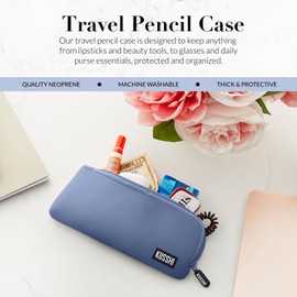 KUSSHI Neoprene Zipper Makeup Brush Pouch and Travel Pencil Case for Beauty Tools, Pencils, Brushes & Small Accessories - Makeup Brush Bag Pouch for Organization and Travel Items (Pearl Blue), Pearl