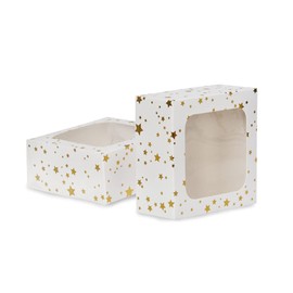 Anniversary House 2-pack Treat Boxes, Gold Star Foil Print, Cookie and Brownie Box, 7.5 x 16 x 16CM, J081,3.8 x 11.4 x 11.4cm (1.5 x 4.5 x 4.5")