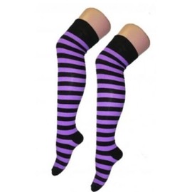 AXTokyo Womens Striped Over The Knee High Socks Fancy Dress (*Witch-Purple/Black*)