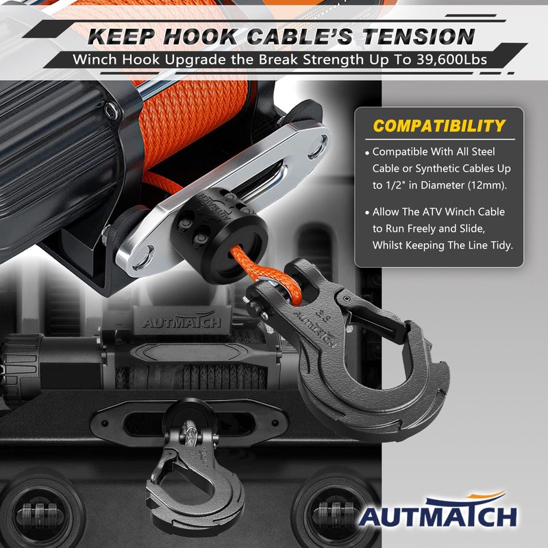 AUTMATCH Winch Hook 3/8" - Clevis Slip Hook with Safety