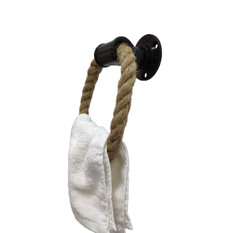 Nautical Towel Ring,Industrial Pipe Rope Towel Ring Wall Mounted Rustic
