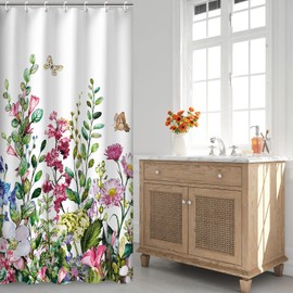 LIVILAN Stall Shower Curtain 36W x72H Inches Narrow RV Shower Curtains Floral Shower Curtains for Bathroom Short Shower Curtains Set with 12 Hooks Half Shower Curtain Stall Size