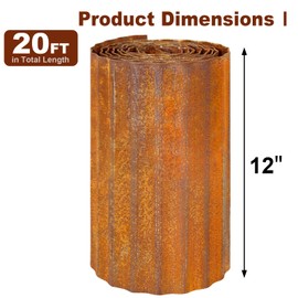 Meyoppm Corrugated Garden Edging 12" x 20',Metal Landscape Edging Sturdy Garden Long Strips,Metal Edging for Landscaping,Steel Garden Edging (Rust)