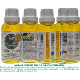 Nativilis Organic Sweet Orange Essential Oil Citrus Sinensis - Reduces Dark Spots Keeps Skin Clean Antibacterial Heals Acne Breakouts - Increases Blood Circulation Aromatherapy Copaiba - Sweet Orange