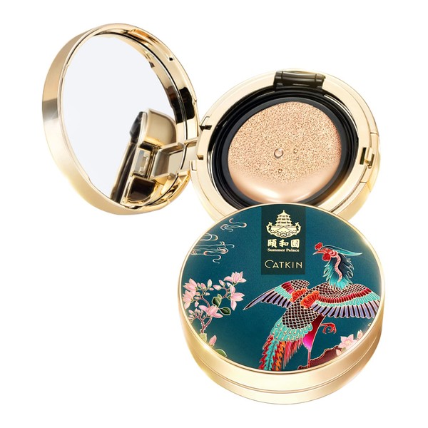 CATKIN X SUMMER PALACE Foundation for Mature Skin, Full Coverage Foundation with Lightweight and Breathable Formula, Refillable Cushion Foundation 13g*2（C01）