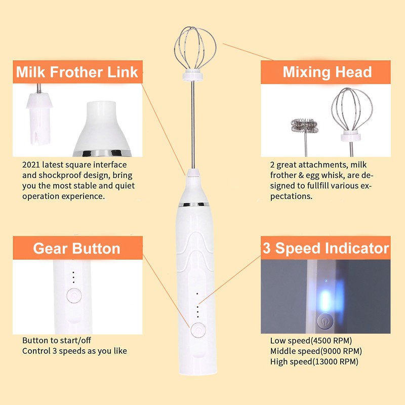 Milk Frother 3Gear MultiFunction Mixer HandHeld Electric Milk Foam Machine