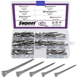 Swpeet 130Pcs 5 Sizes E2 E3 E4 E5 E6 Steel Horseshoe Nails Assortment Kit, 1.6" 1.7" 1.8" 2" 2.1" Horse Hoof Nails Horseshoe Tools Fix Horse Nail Palm for Horse Race Horse Horse Training