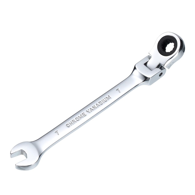 sourcing map Flex-Head Ratcheting Wrench 7mm 180° Rotating Head Metric