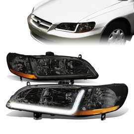 D SOLUTIONS LED Headlights Assembly Compatible with 1998-2002 Honda Accord, Smoked Lens Amber Corner HO2503111 HO2502111