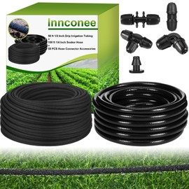 Innconee 100 ft 1/4 Inch Soaker Hose 50 ft 1/2 Inch Drip Irrigation Tubing with Hose Connector Accessories Drip Irrigation System for Watering Garden Planters Flower Vegetable Lawn Yard