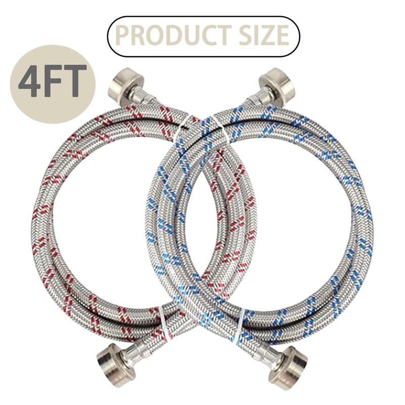 4ft Premium Stainless Steel Washing Machine Hoses Burst Proof 2