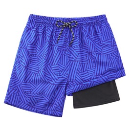 Dancinova Swimming Shorts Boys Swimming Trunks Kids Compression Liner Swimming Shorts Quick-Drying Swimming Shorts with Boxer Shorts Liner 7-16 Years, Blue sea