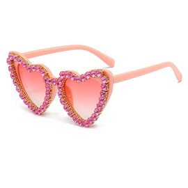 kiimiipa Heart Glasses,Diamond Heart Shaped Sunglasses Women,UV400 Protective Sunglasses Wedding Sunglasses Party Sunglasses Outdoor Shopping Accessories,Sunglasses For Bachelorette Party (Pink)
