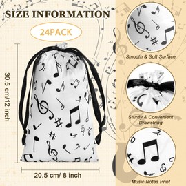 Wesnoy 24 Pcs Music Notes Gift Bags Musical Note Drawstring Treat Bag Music Decorations Musical Party Favor Bags for Musician Gifts Social Media Music Party Supplies (Black on the White,8 x 12'')