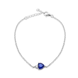 Tuscany Silver Women's Sterling Silver Rhodium Plated 6mm Heart Shape Synthetic Blue Spinel with 3mm Round White CZ Adjustable Bracelet 16cm/6.25" -19cm/7.5"