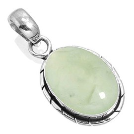 Jeweloporium 925 Sterling Silver Pendant for Women Green Genuine Prehnite Stone Statement Silver Pendant Necklace Easter Gift Fashion Jewelry